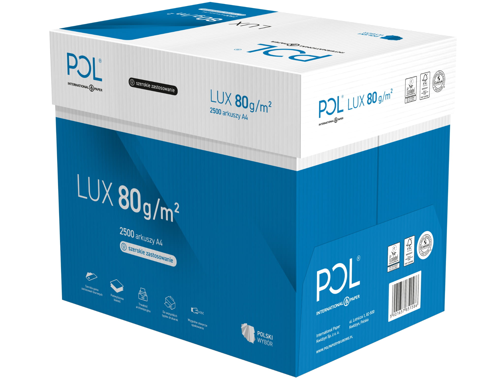 Papier ksero POLlux A4 80g klasa B karton 5 ryz